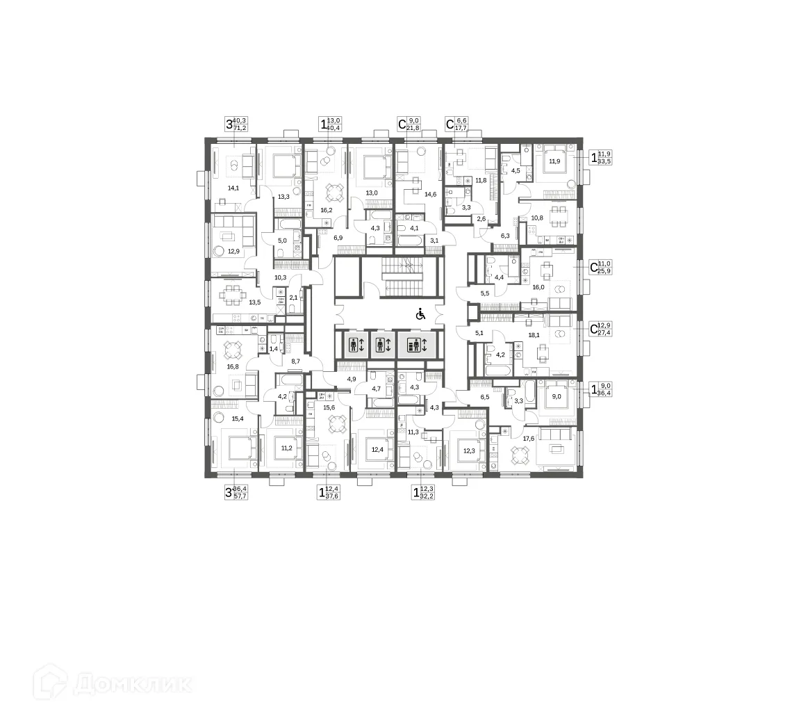 Планировка 3-комнатной квартиры 57.9 м² в ЖК "Сиреневый парк", г. Москва — фото 2