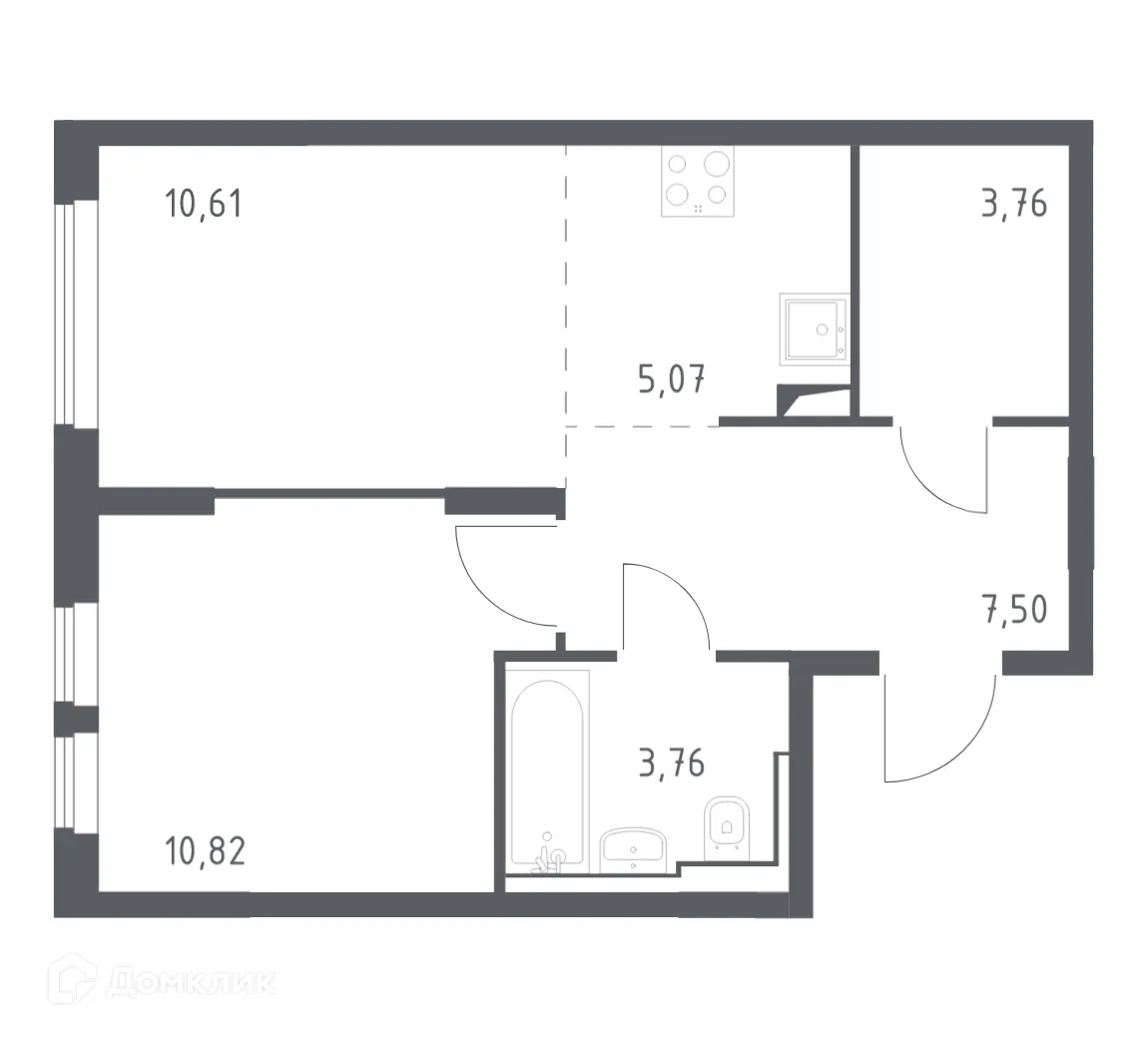 Планировка 1-комнатной квартиры 41.2 м² в ЖК  Остафьево, г. Москва — фото 1