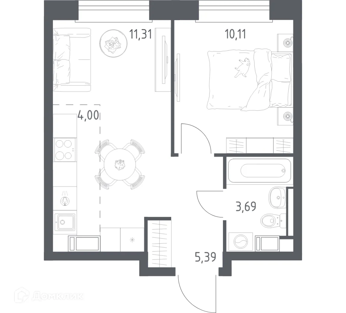 Планировка 1-комнатной квартиры 34.5 м² в ЖК Эко Бунино, г. Москва — фото 1
