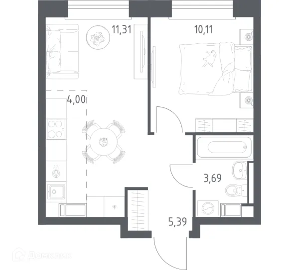 Планировка 1 комн. в ЖК Эко Бунино