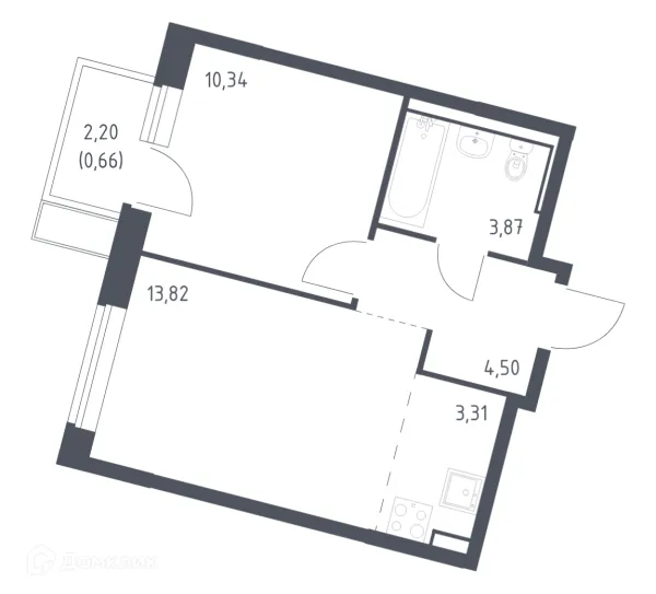 Планировка 1 комн. в ЖК Молжаниново