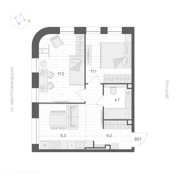 Планировка 2 комн. в ЖК ARTEL (Артель)
