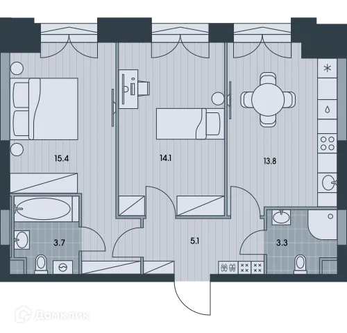 Планировка 2-комнатной квартиры 55.4 м² в ЖК Эвер, г. Москва — фото 1