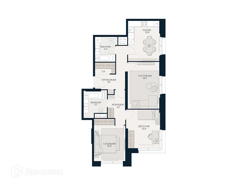 Планировка 3-комнатной квартиры 79.9 м² в Клубный проект Кутузов Сити, г. Москва — фото 1