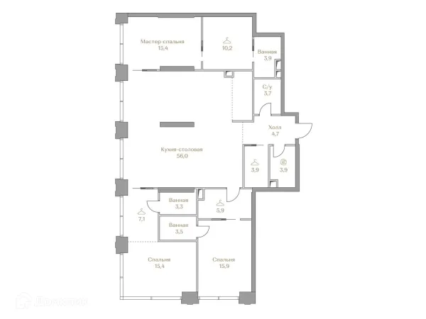 Планировка 3 комн. в ЖК «Luzhniki Collection (Коллекция Лужники)»