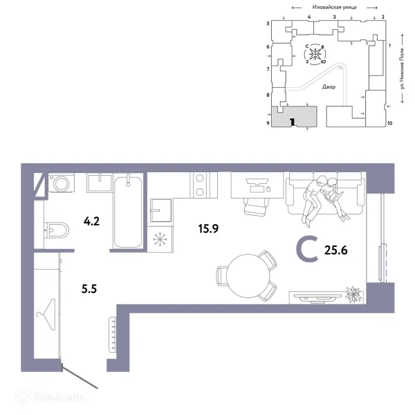 Планировка Студия в ЖК СТРАНА.ЗАРЕЧНАЯ