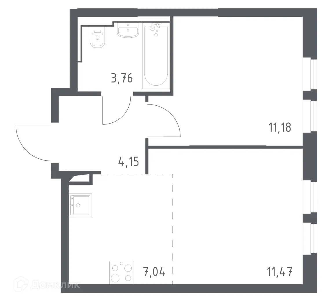 Планировка 1-комнатной квартиры 37.8 м² в ЖК  Остафьево, г. Москва — фото 1