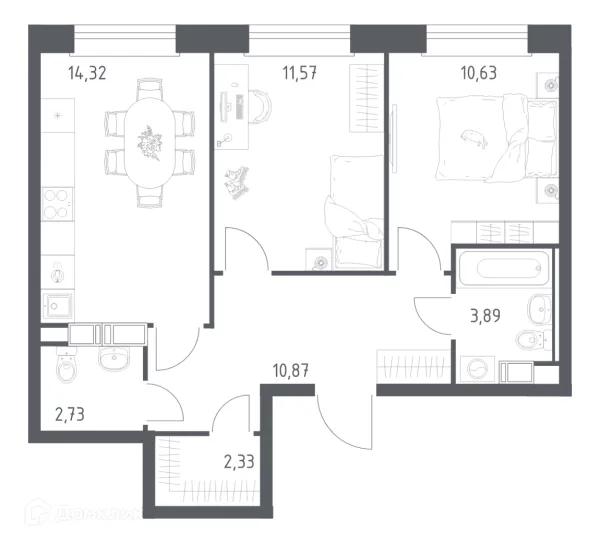 Планировка 2 комн. в ЖК Эко Бунино