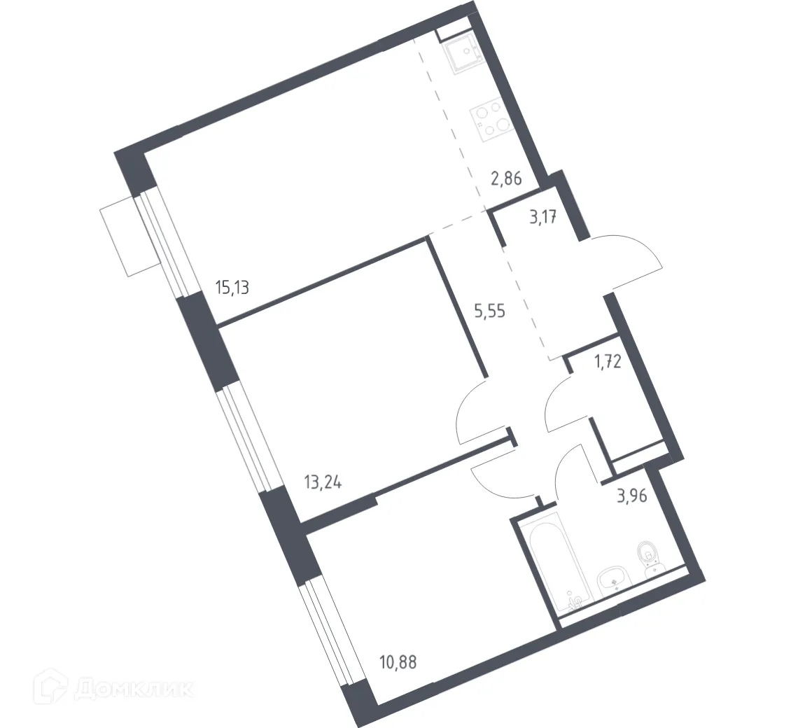 Планировка 2-комнатной квартиры 56.51 м² в ЖК Молжаниново, г. Москва — фото 1