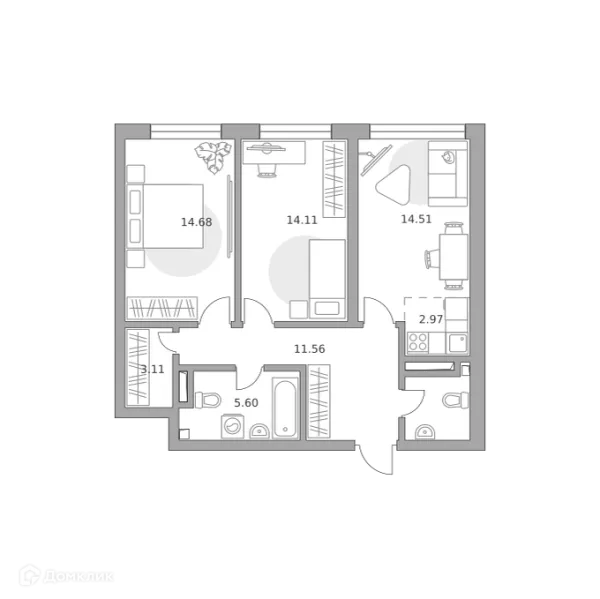 Планировка 3 комн. в ЖК Тринити
