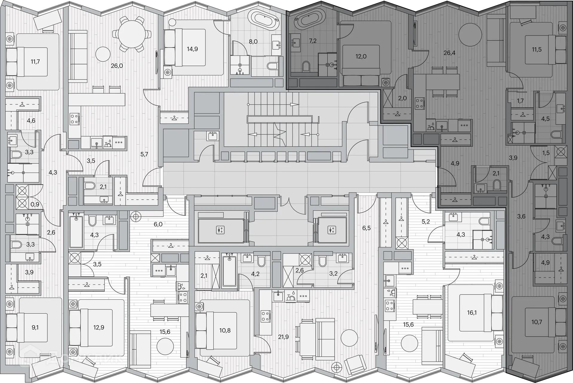 Планировка 3-комнатной квартиры 101.7 м² в ЖК Береговой-2, г. Москва — фото 2
