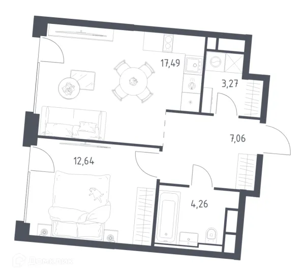 Планировка 1 комн. в ЖК Графика на воде