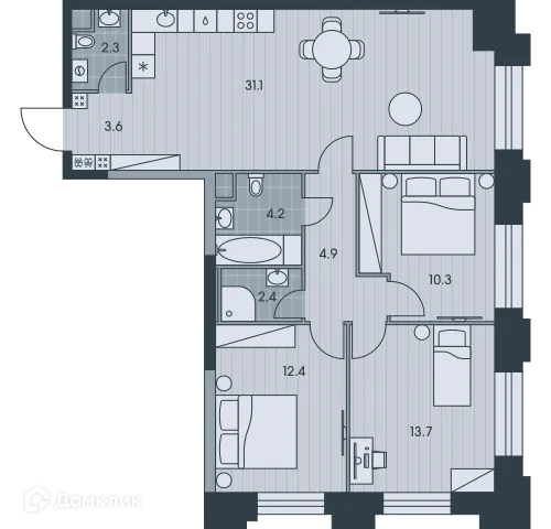 Планировка 4 комн. в ЖК Эвер