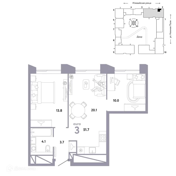 Планировка 3 комн. в ЖК СТРАНА.ЗАРЕЧНАЯ