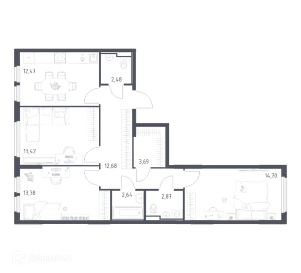 Планировка 3 комн. в ЖК  Остафьево