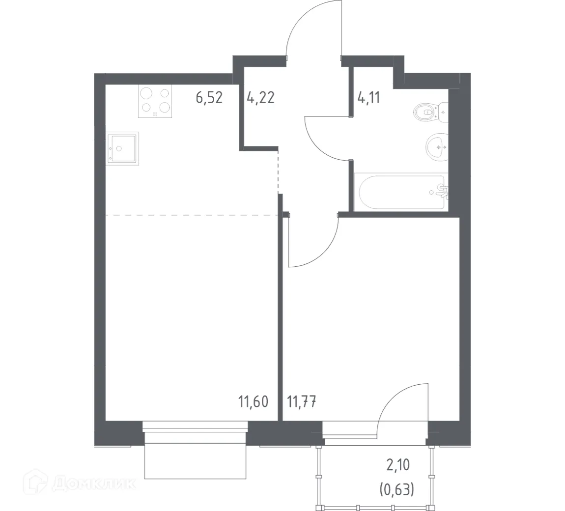 Планировка 1-комнатной квартиры 38.85 м² в ЖК Новое Внуково, г. Москва — фото 1