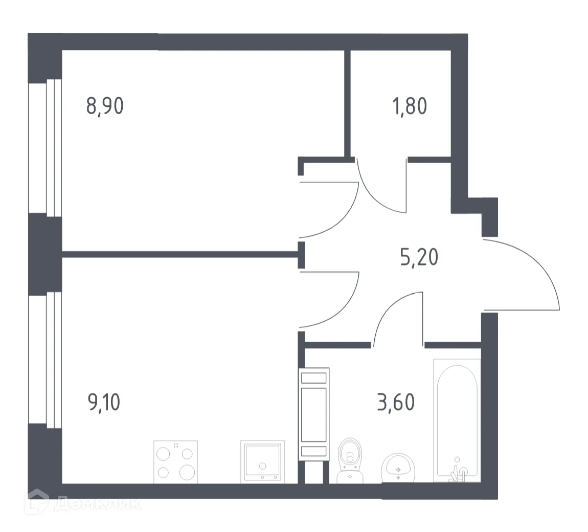 Планировка 1-комнатной квартиры 28.6 м² в ЖК Эко Бунино, г. Москва — фото 1