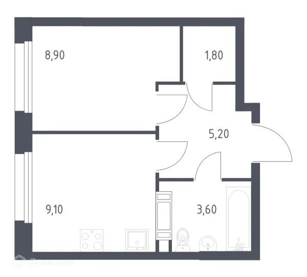 Планировка 1 комн. в ЖК Эко Бунино