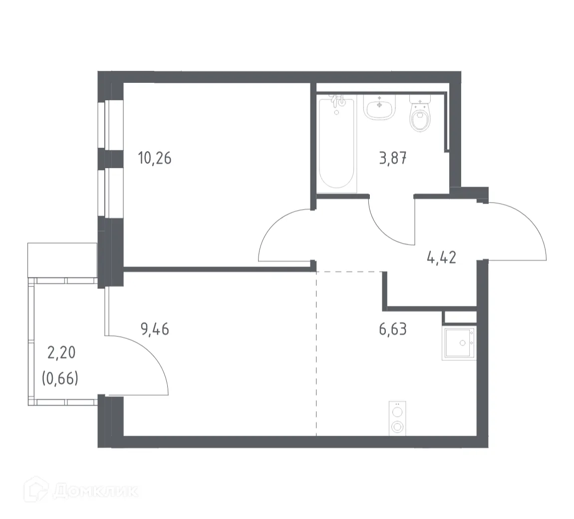 Планировка 1-комнатной квартиры 35.3 м² в ЖК Молжаниново, г. Москва — фото 1