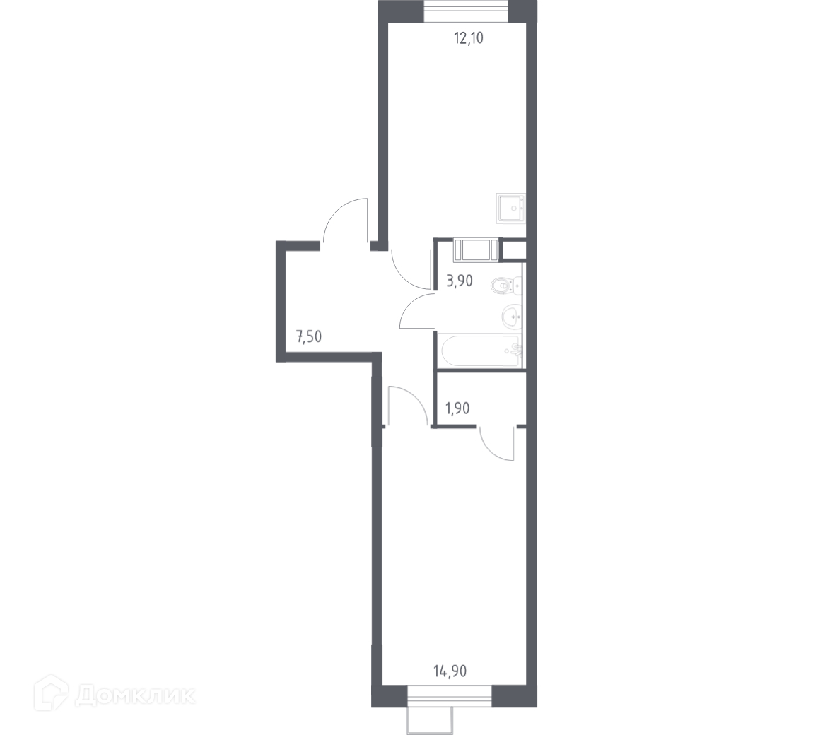 Планировка 1 комн. в ЖК Цветочные поляны