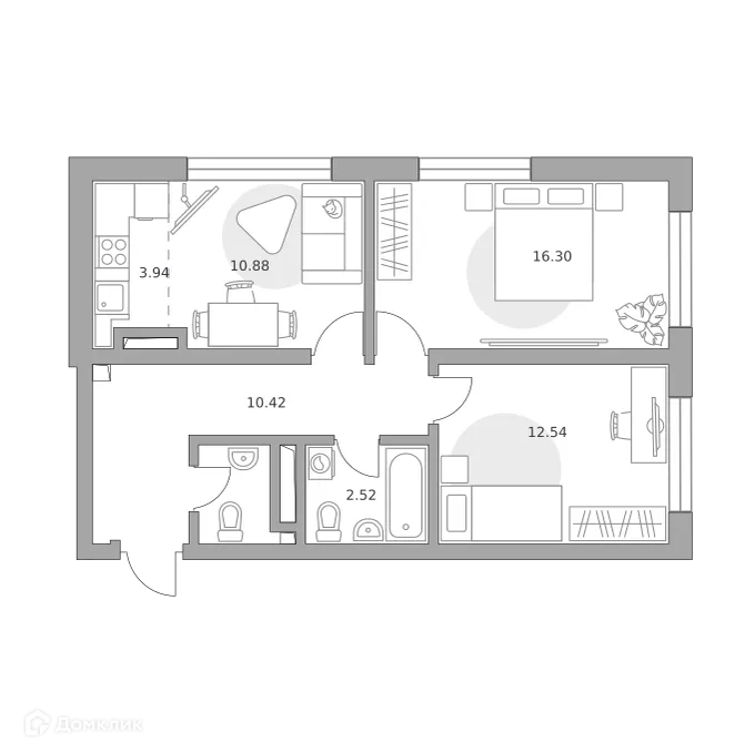 Планировка 3-комнатной квартиры 60.64 м² в ЖК Тринити, г. Москва — фото 1
