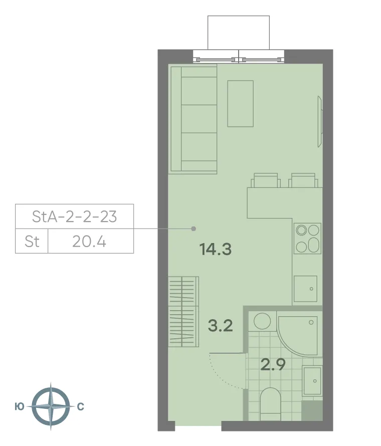 Планировка студии квартиры 20.1 м² в ЖК Parkside (Парксайд), г. Москва — фото 2