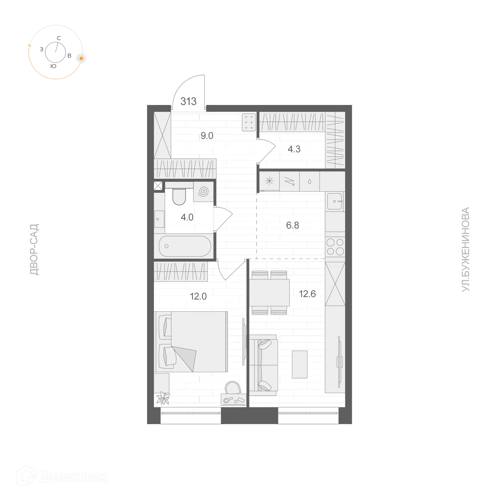 Планировка 1-комнатной квартиры 48.7 м² в ЖК ARTEL (Артель), г. Москва — фото 1