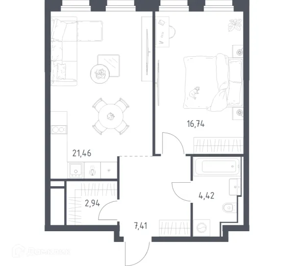 Планировка 1 комн. в ЖК Графика на воде