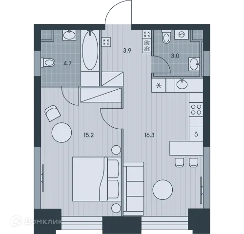 Планировка 2-комнатной квартиры 43.1 м² в ЖК Эвер, г. Москва — фото 1