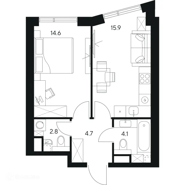 Планировка 1 комн. в Нексус от Аквилон