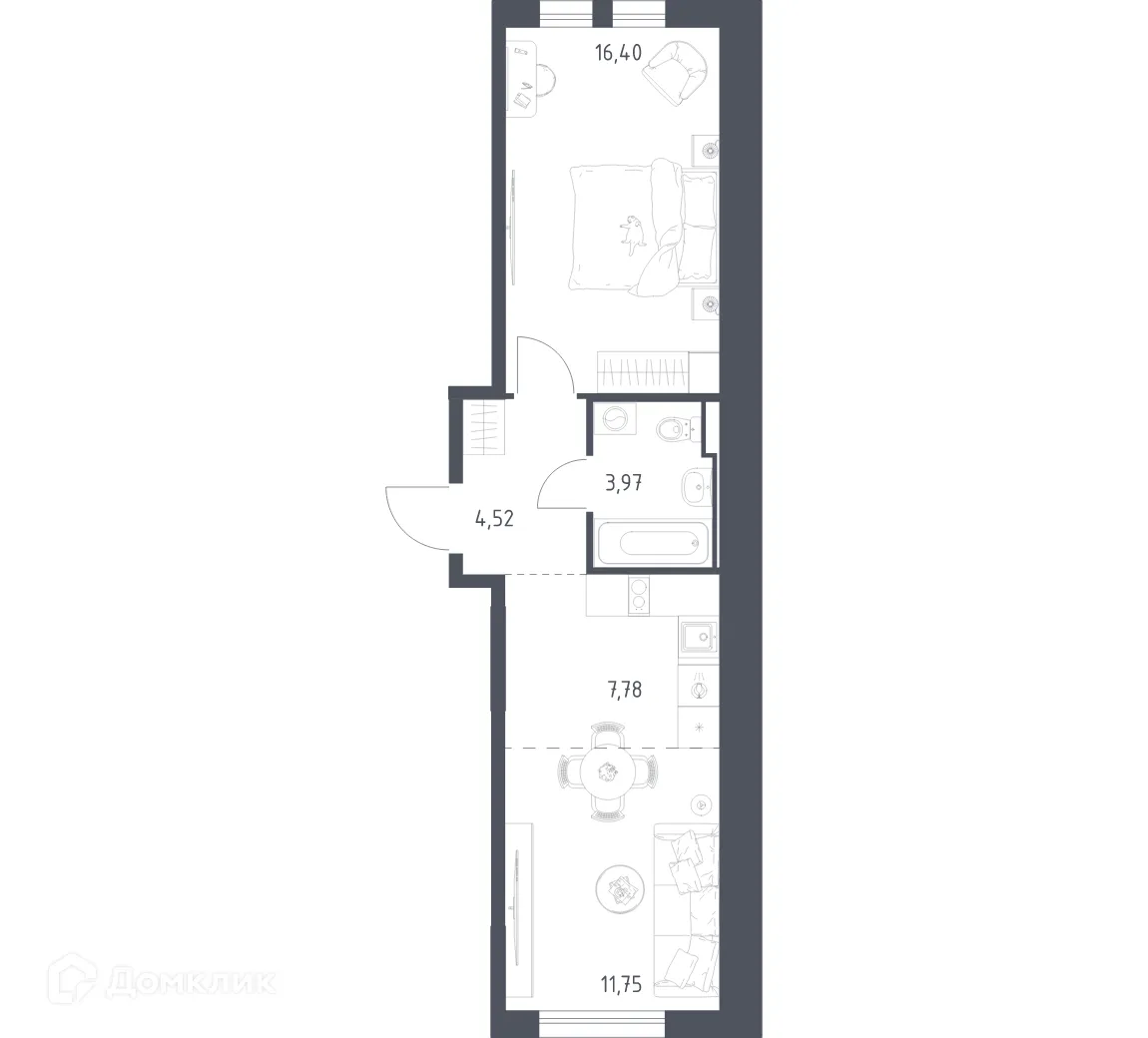 Планировка 1-комнатной квартиры 44.42 м² в ЖК  Остафьево, г. Москва — фото 1