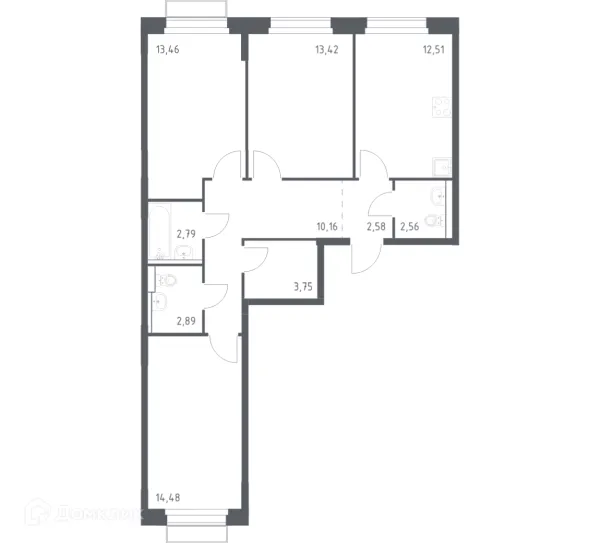 Планировка 3 комн. в ЖК Новое Внуково