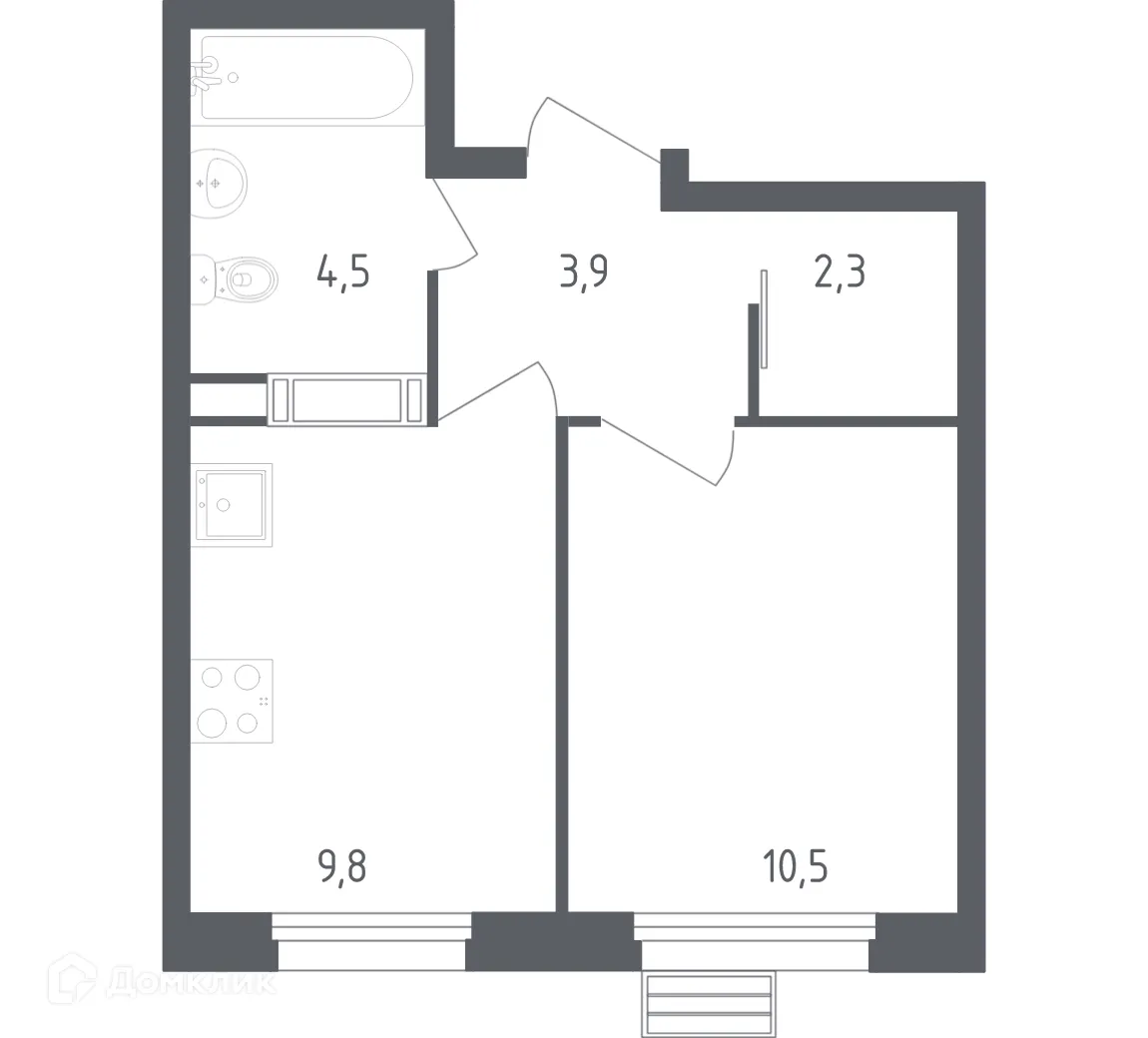 Планировка 1-комнатной квартиры 30.9 м² в ЖК Эко Бунино, г. Москва — фото 1