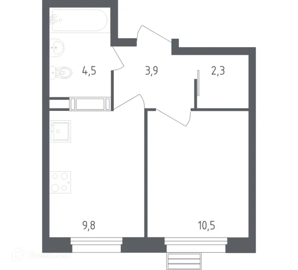 Планировка 1 комн. в ЖК Эко Бунино