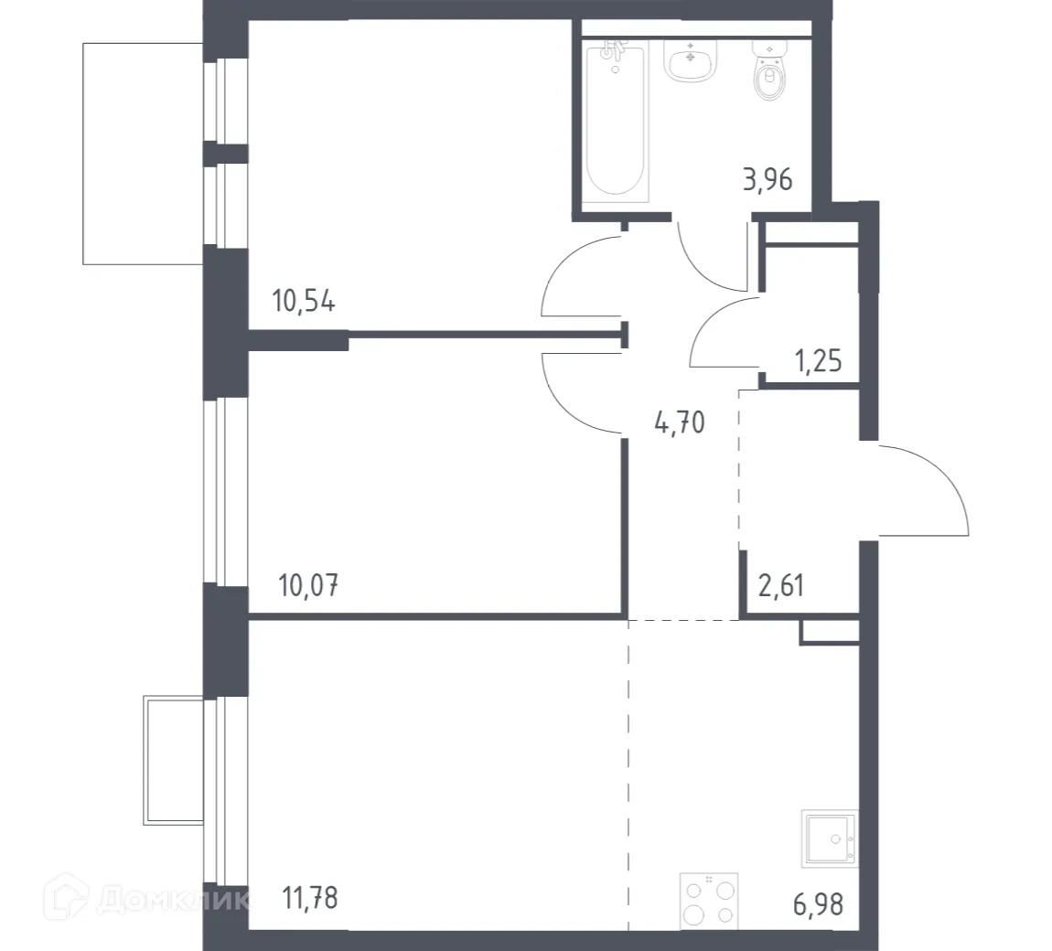 Планировка 2-комнатной квартиры 51.89 м² в ЖК Молжаниново, г. Москва — фото 1