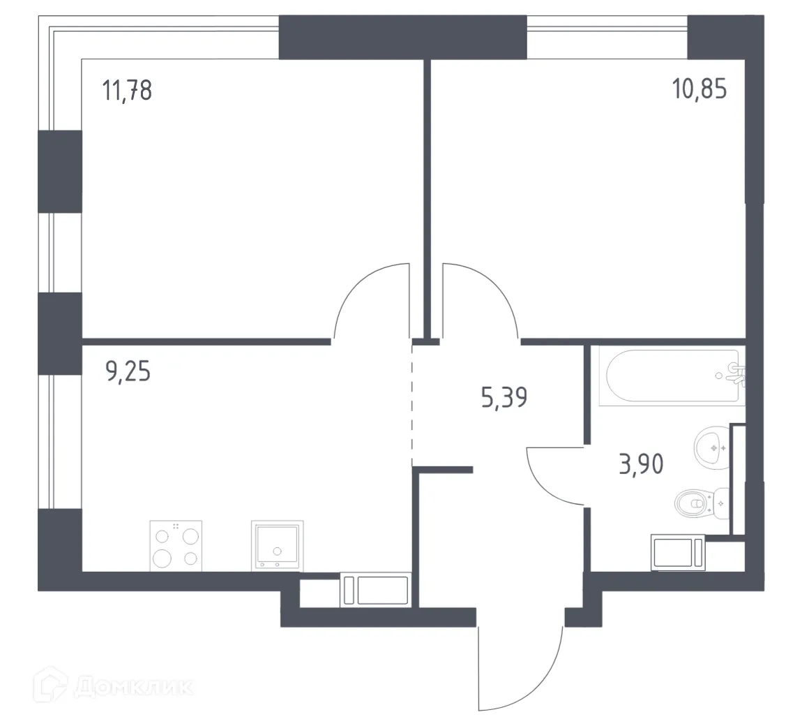 Планировка 2-комнатной квартиры 41.17 м² в ЖК Цветочные поляны, г. Москва — фото 1