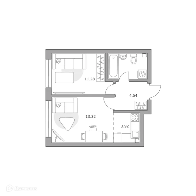 Планировка 2-комнатной квартиры 38.25 м² в ЖК Тринити, г. Москва — фото 1