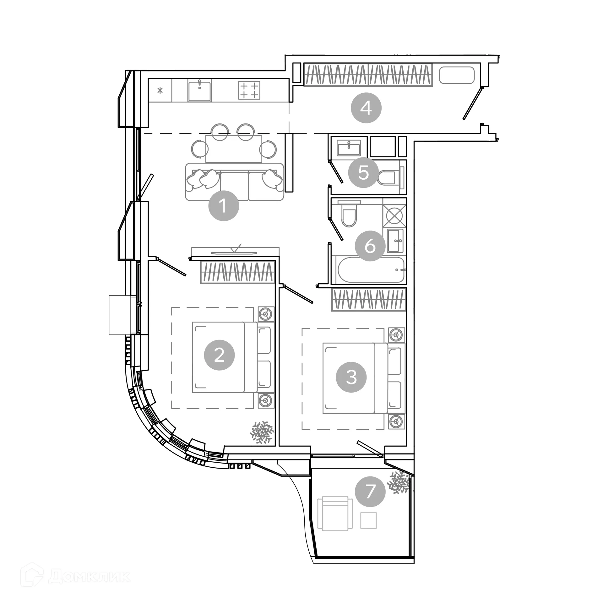 Планировка 3-комнатной квартиры 63.5 м² в ЖК UNO Соколиная гора, г. Москва — фото 2