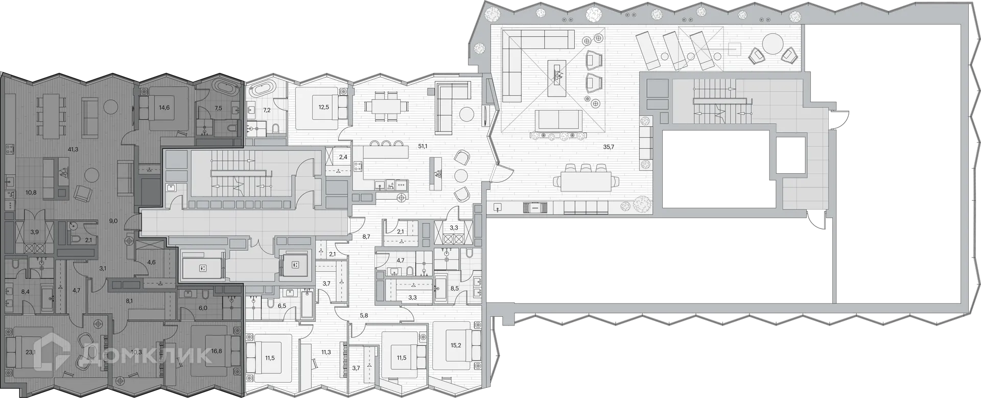Планировка 3-комнатной квартиры 172.5 м² в ЖК Береговой-2, г. Москва — фото 2