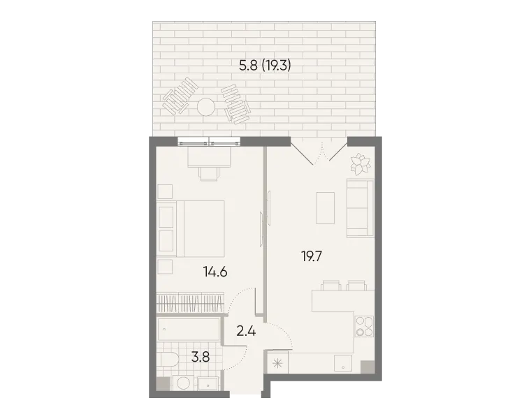 Планировка 1-комнатной квартиры 46 м² в ЖК Parkside (Парксайд), г. Москва — фото 5