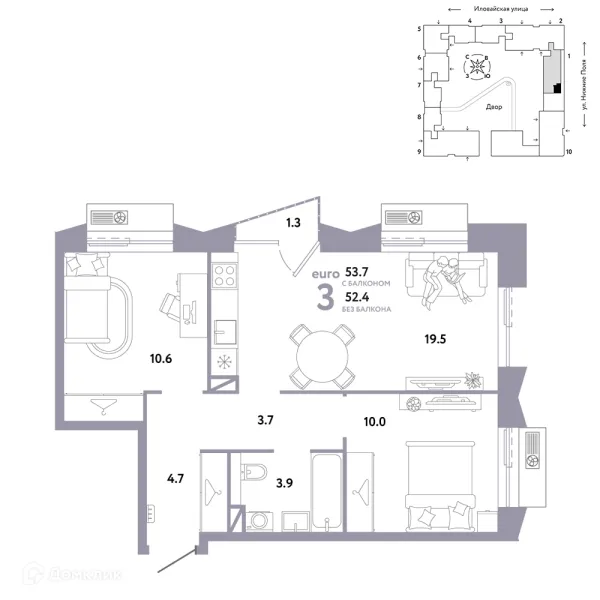 Планировка 3 комн. в ЖК СТРАНА.ЗАРЕЧНАЯ