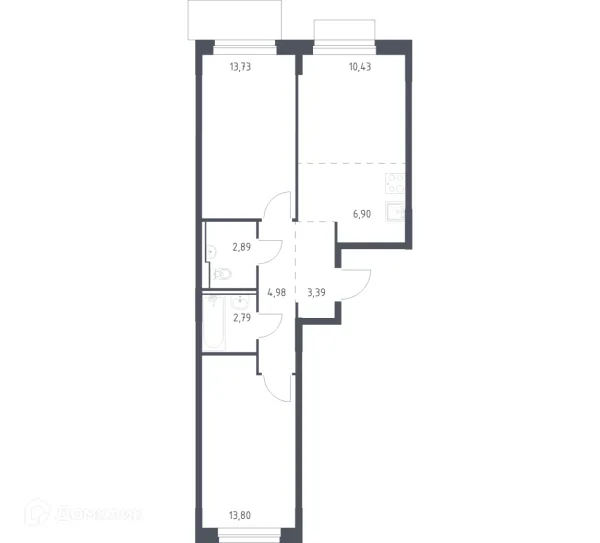 Планировка 2 комн. в ЖК Новое Внуково
