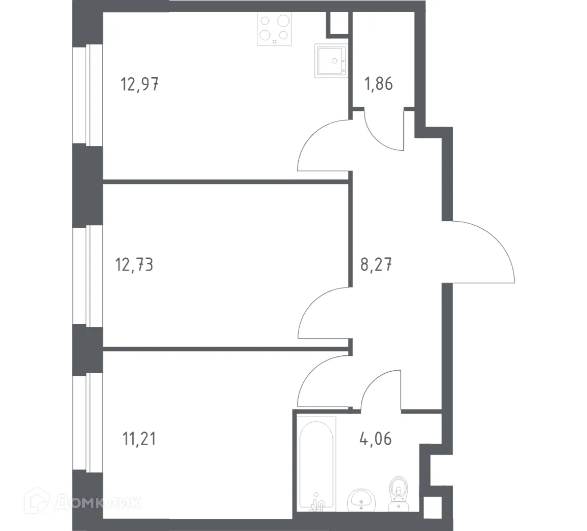 Планировка 2-комнатной квартиры 51.1 м² в ЖК Эко Бунино, г. Москва — фото 1