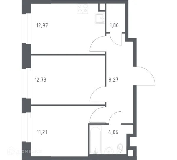 Планировка 2 комн. в ЖК Эко Бунино