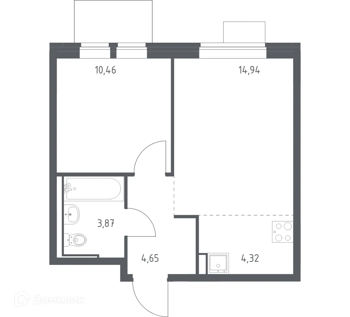 Планировка 1-комнатной квартиры 38.24 м² в ЖК Молжаниново, г. Москва — фото 1