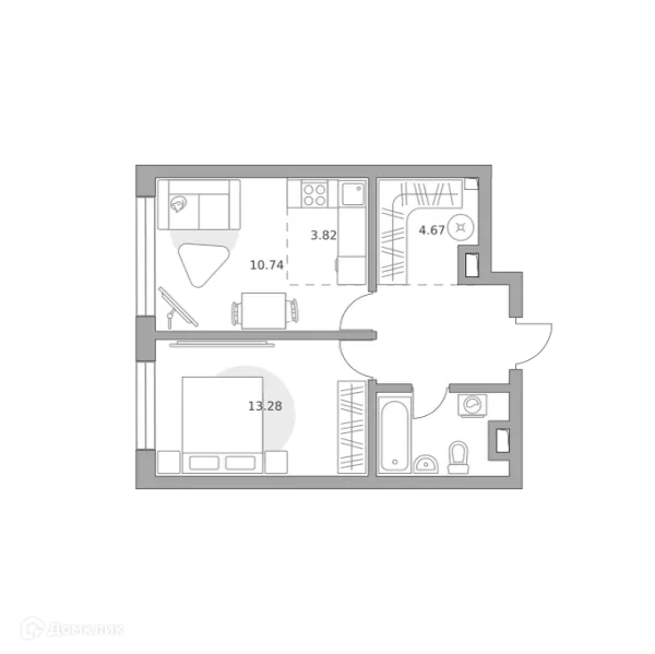 Планировка 2 комн. в ЖК Тринити