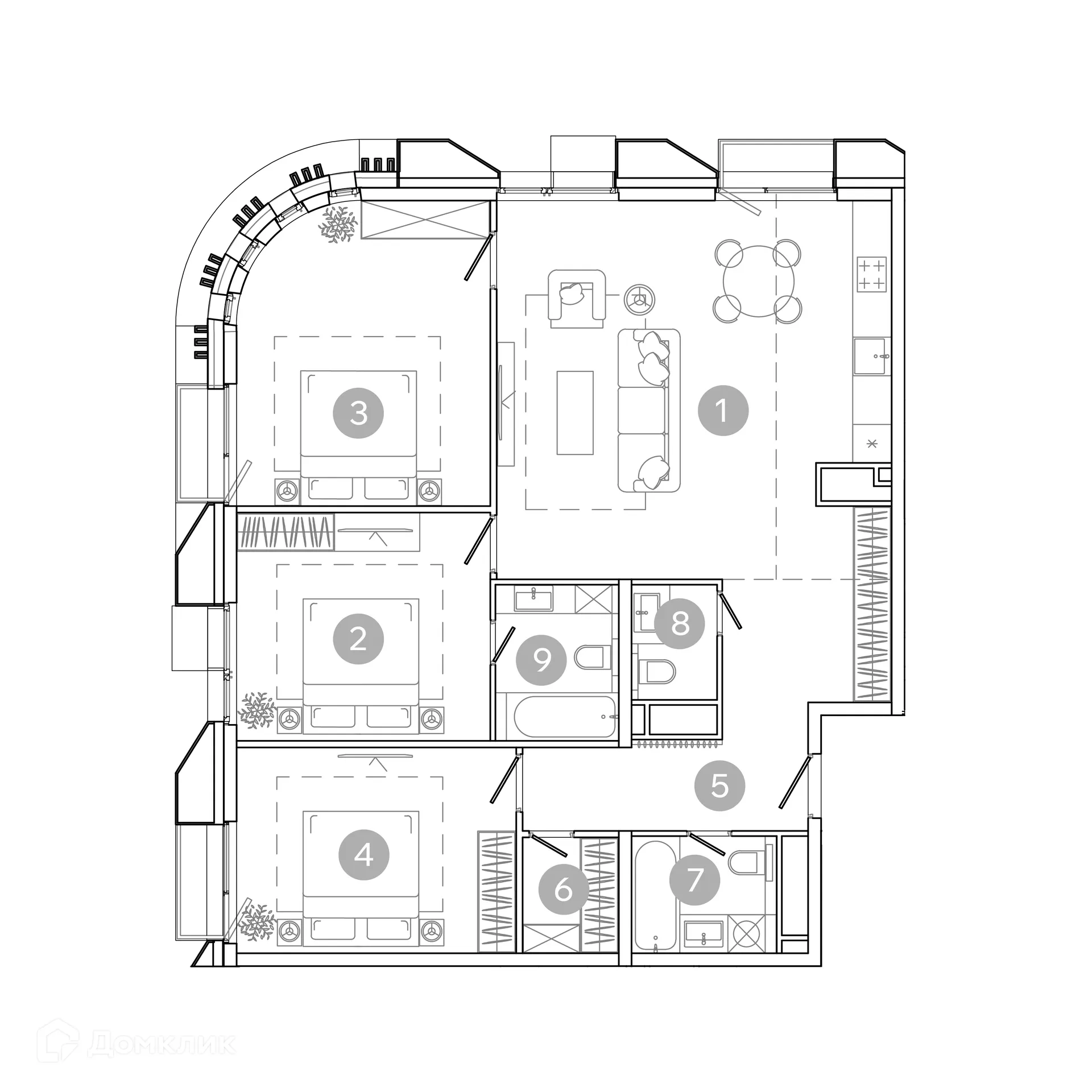 Планировка 4-комнатной квартиры 107.2 м² в ЖК UNO Соколиная гора, г. Москва — фото 2