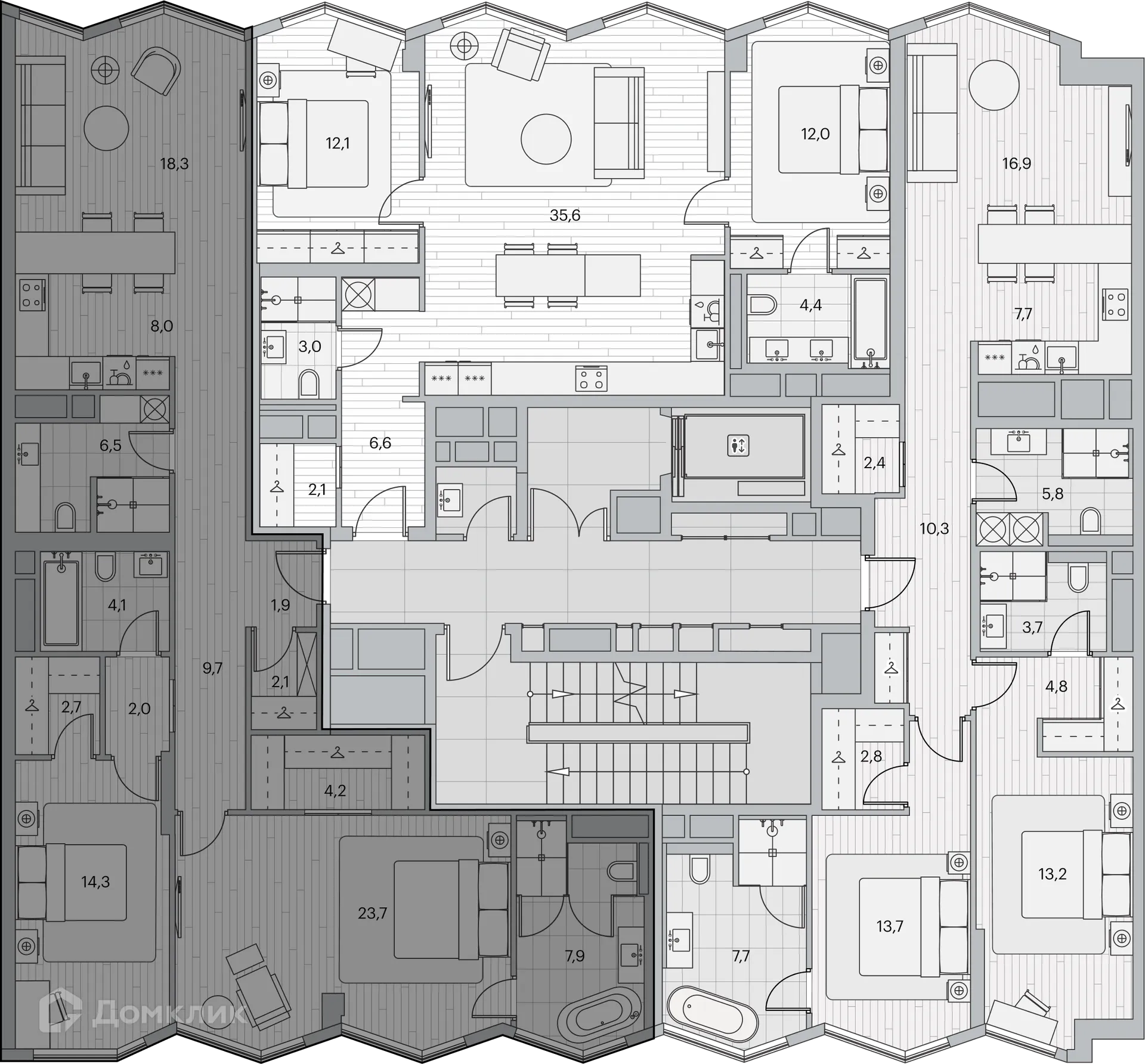 Планировка 2-комнатной квартиры 106.4 м² в ЖК Береговой-2, г. Москва — фото 2