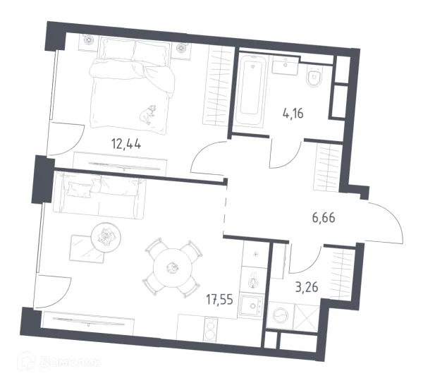Планировка 1 комн. в ЖК Графика на воде