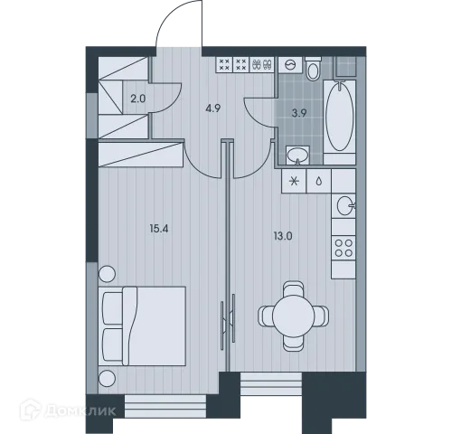 Планировка 1-комнатной квартиры 38.9 м² в ЖК Эвер, г. Москва — фото 1